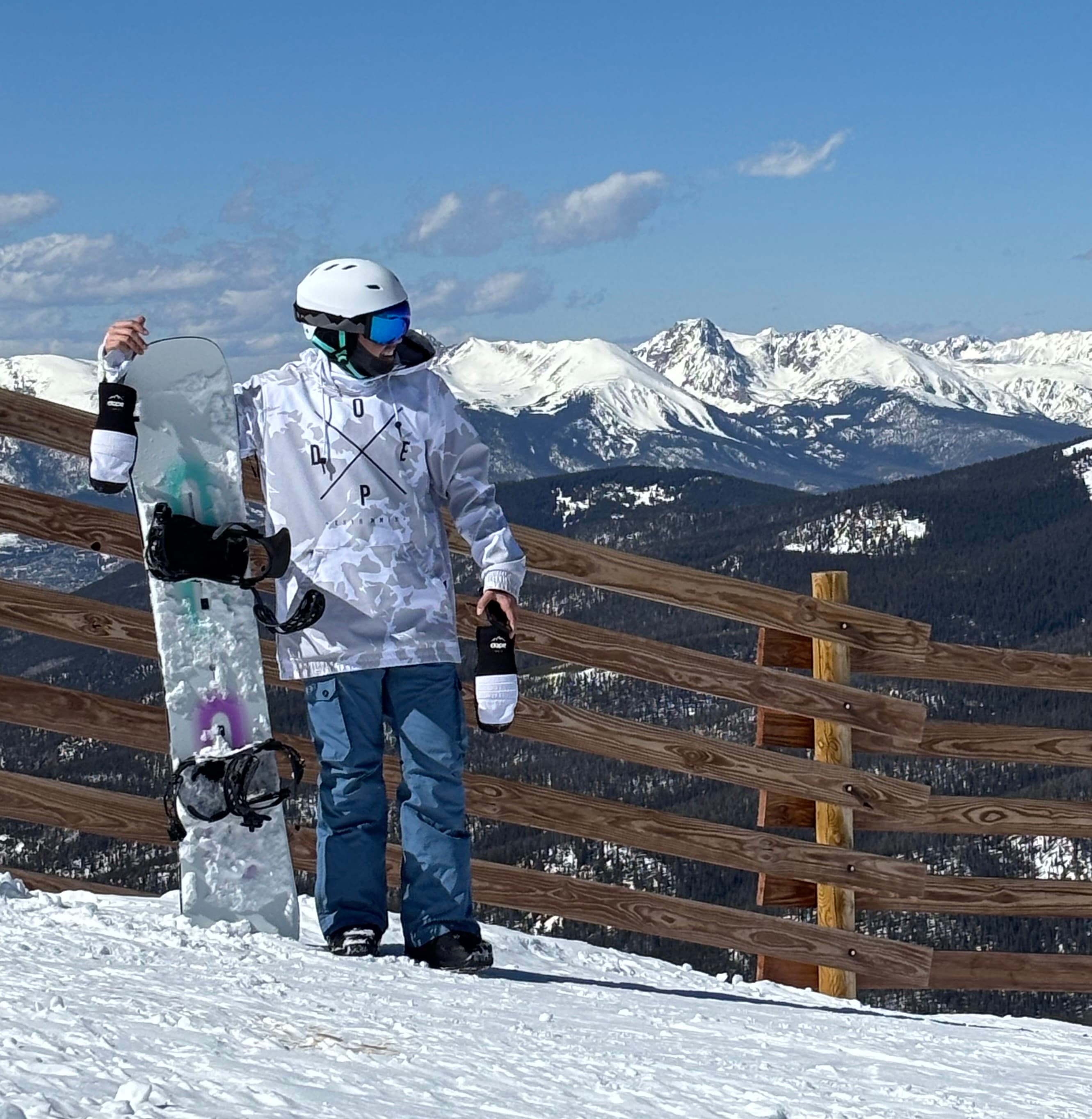 Snowboarding in the mountains