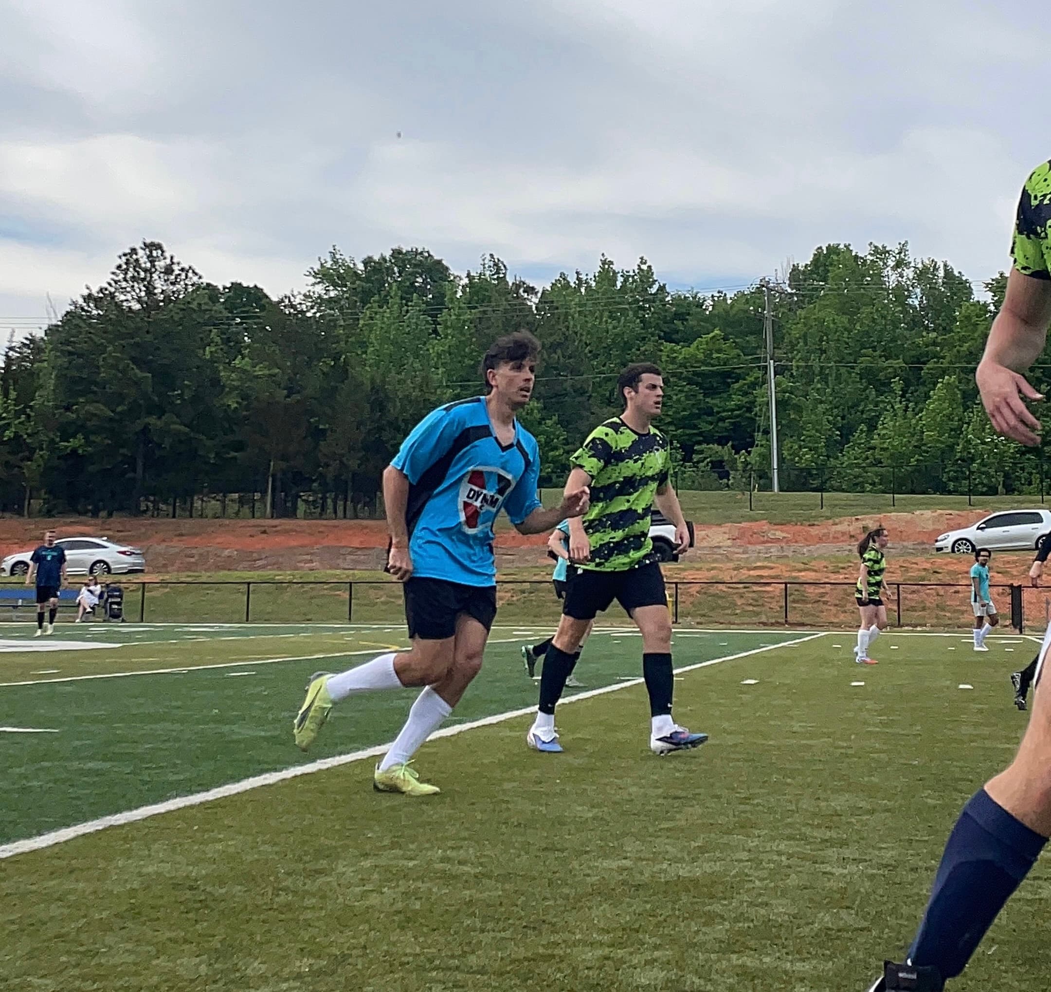 Playing soccer